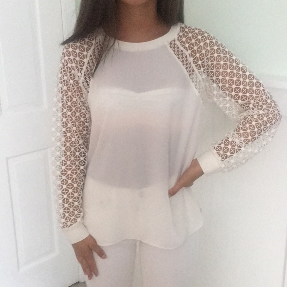 White Top With Netted Material As Sleeves - image 1